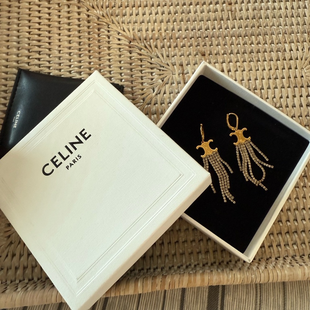 AUTHENTIC CELINE TRIOMPHE Gold and Silver Chandelier Earrings